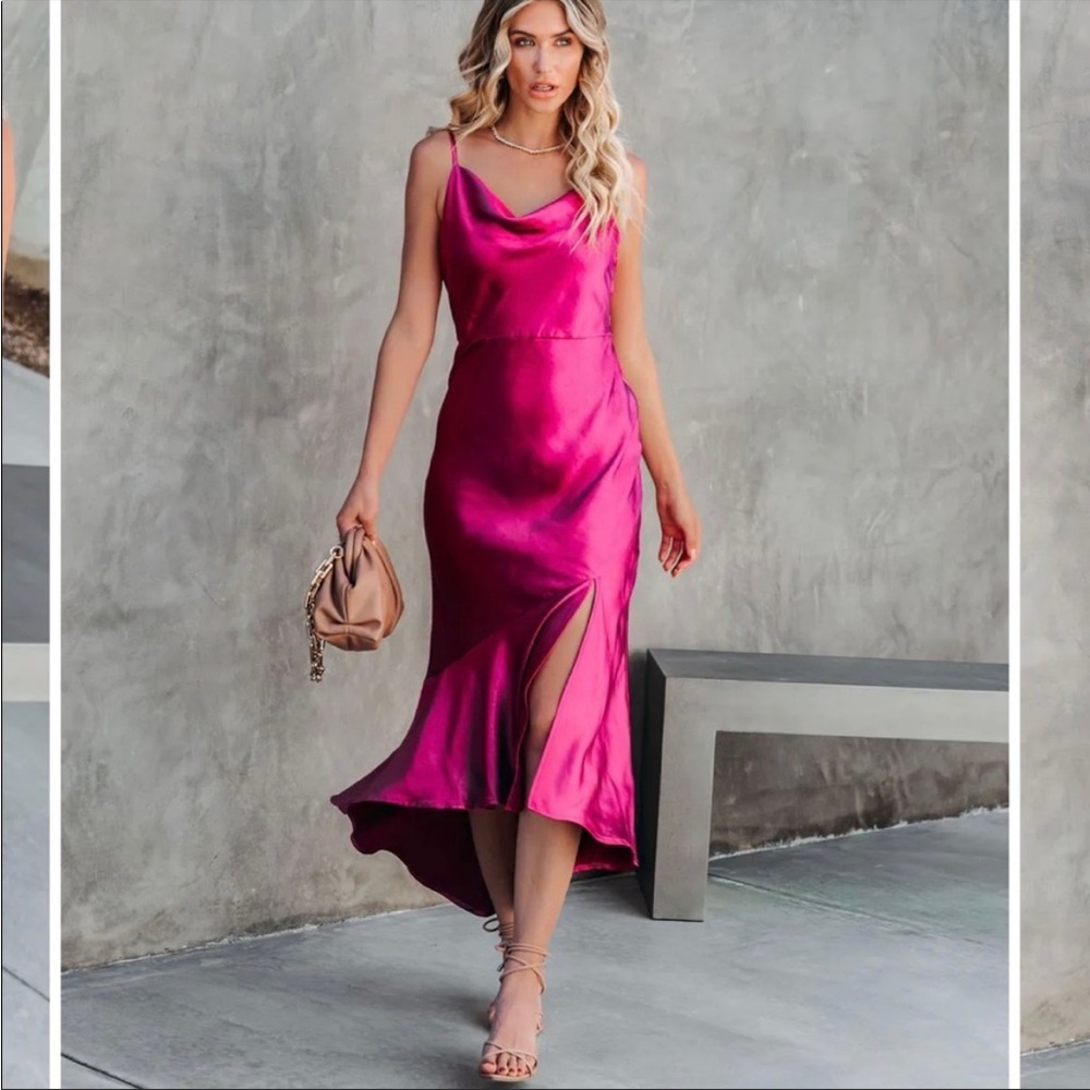 Turn of events magenta satin dress